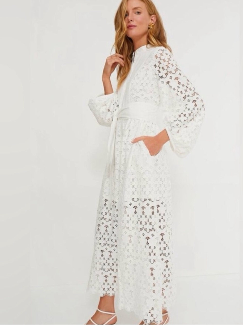 Tuckernuck Calliope Lace Maxi Belted Dress White Size XXL